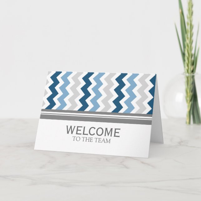 Blue Gray Chevron Employee Welcome to the Team Card (Front)