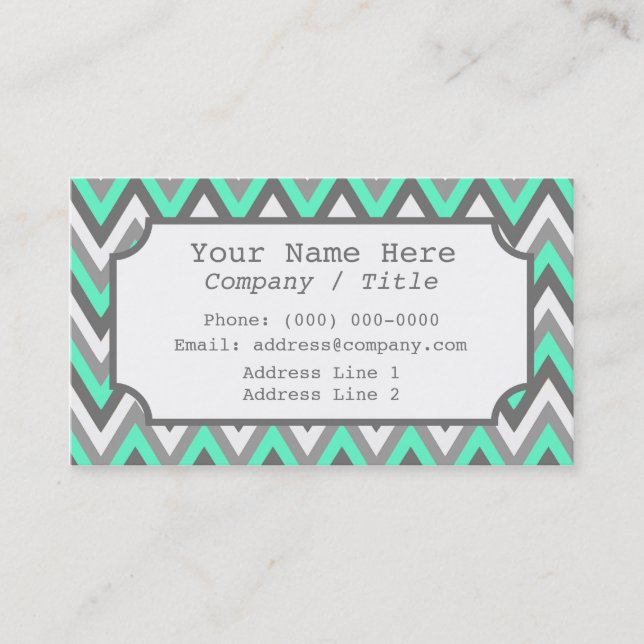 Blue Gray Chevron Label Business Card (Front)