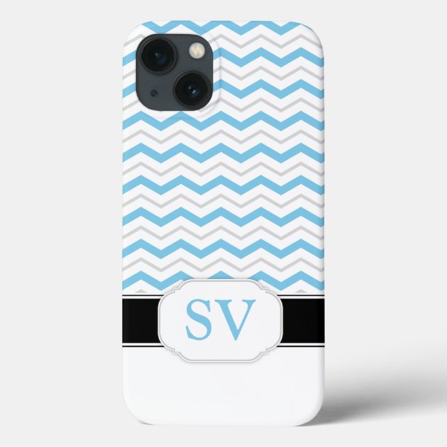 Blue & Gray Chevron Monogram iPad 2/3/4 Case (Back)