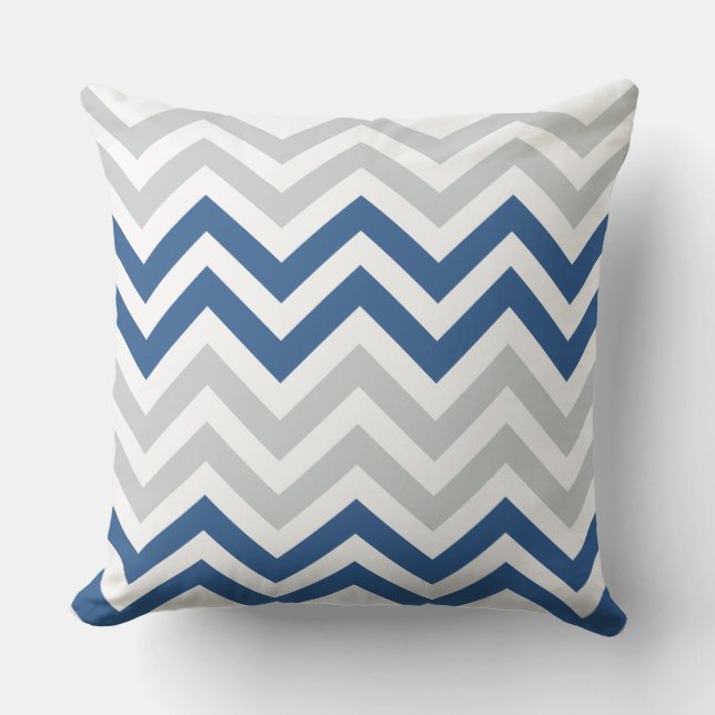 Blue Gray Chevron Outdoor Pillow (Front)