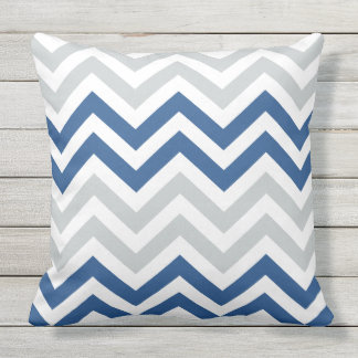 Blue Gray Chevron Outdoor Pillow
