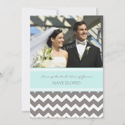Blue Gray Chevron Photo Elopement Announcement