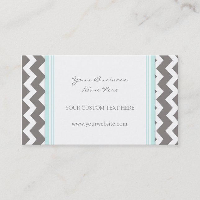 Blue Gray Chevron Retro Business Cards (Front)