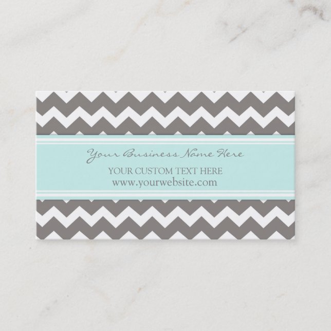 Blue Gray Chevron Retro Business Cards (Front)