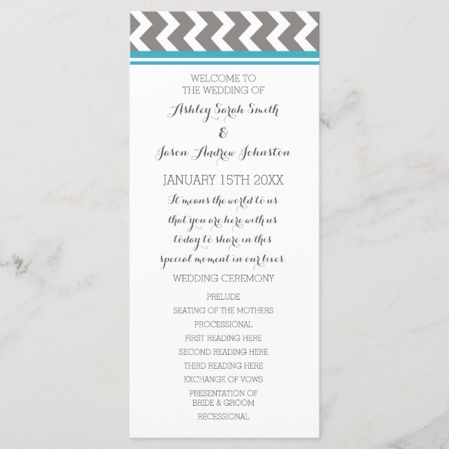 Blue Gray Chevron Wedding Program (Front)