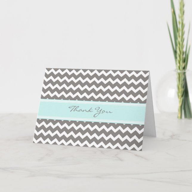Blue Gray Chevrons Baby Shower Thank You Card (Front)