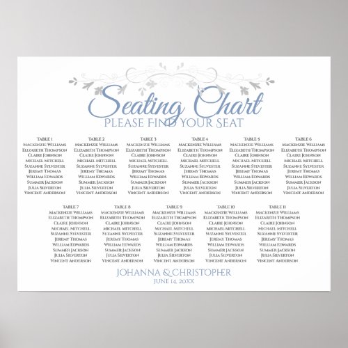 Blue Gray Chic 11 Table Wedding Seating Chart