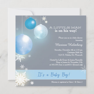 Blue & Gray Christmas Baby Boy Shower Invitation