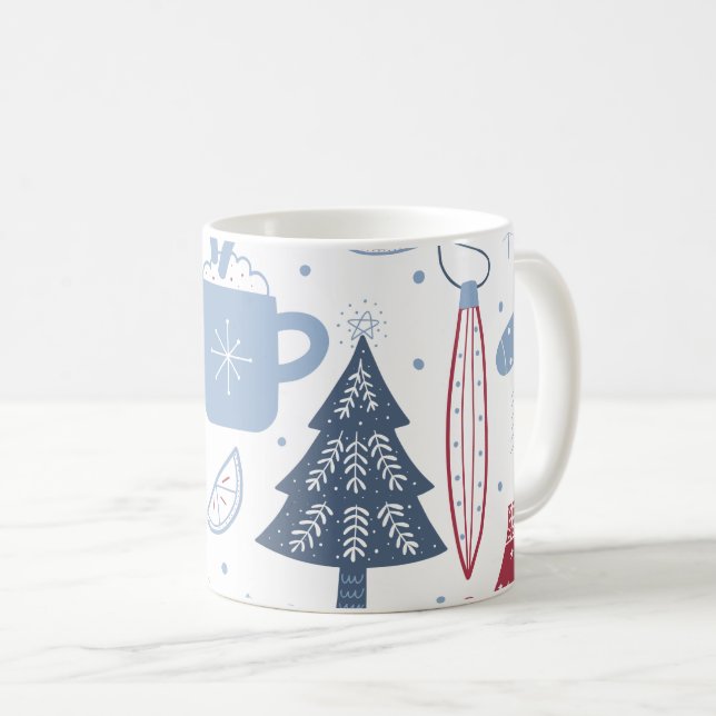 Blue Gray Christmas Elements Pattern Mug (Front Right)