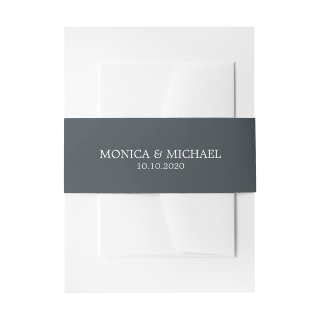 Blue Gray Classic Personalized Wedding Invitation Belly Band (Front Example)