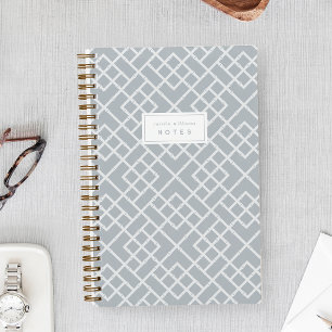 Blue Gray Coastal Bamboo Trellis Personalized Notebook