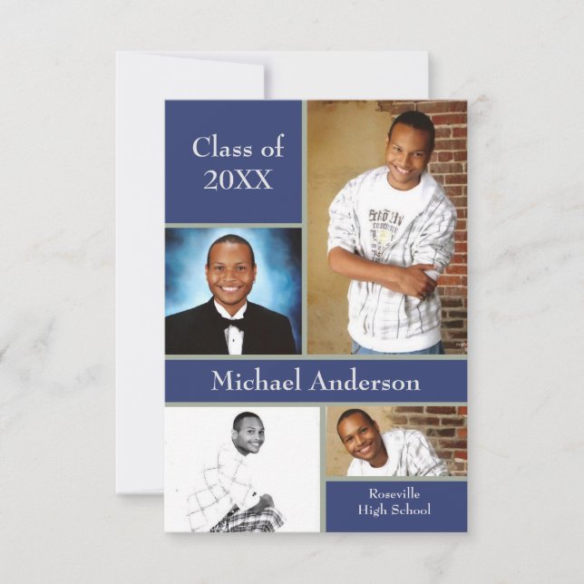 Blue/Gray Collage - 3x5 Graduation Announcement (Front)