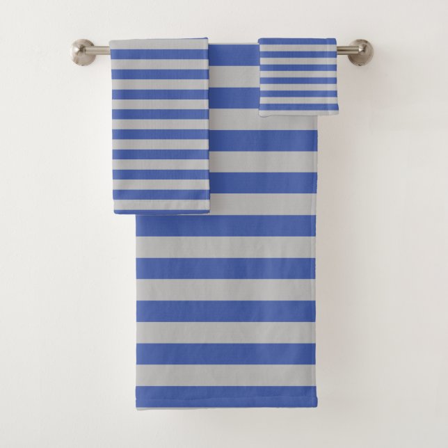 Blue & Gray contemporary stripe Towel Set (Insitu)