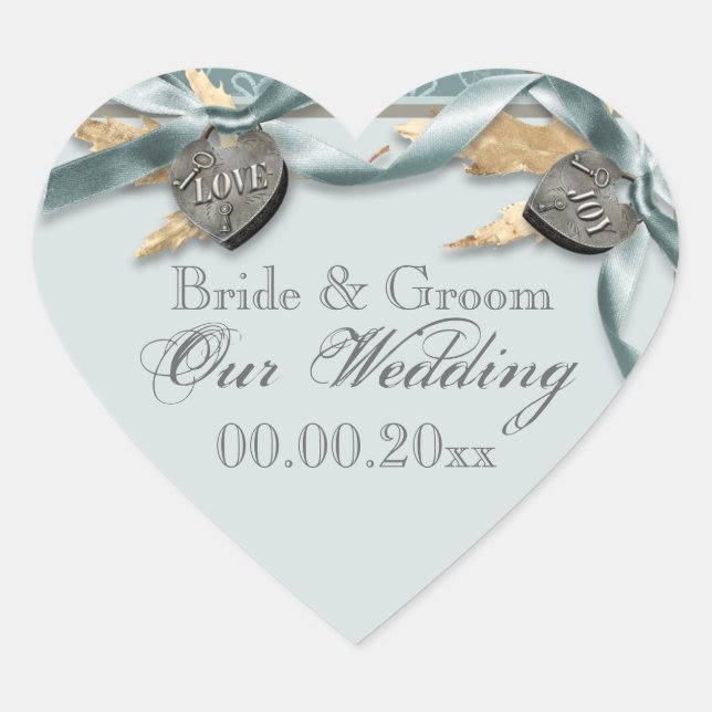 Blue gray country heart wedding sticker (Front)
