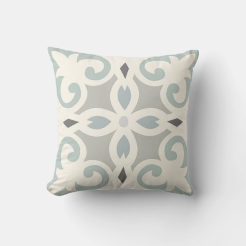 Blue Gray  Cream Patterned Neutral Throw Pillow