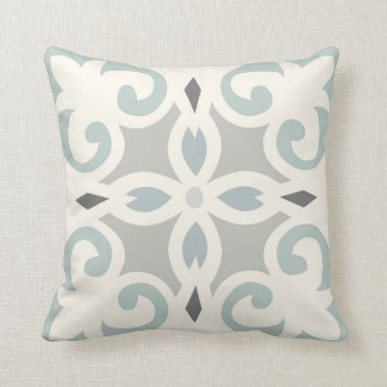 Blue  Gray & Cream Patterned Neutral Throw Pillow by kersteegirl at Zazzle