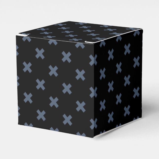 Blue-gray cross stitches on black favor boxes (Front Side)