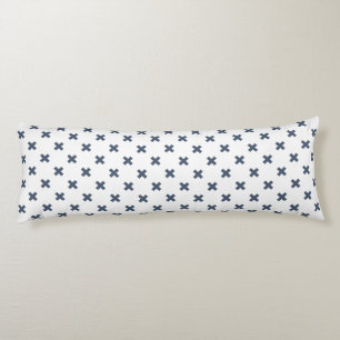 Blue-gray cross stitches on white body pillow