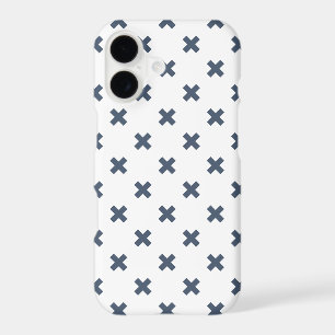 Blue-gray cross stitches on white iPhone 17 case