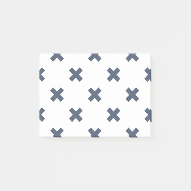 Blue-gray cross stitches on white post-it notes (Front)
