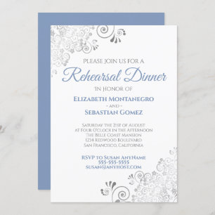 Blue & Gray Curls Wedding Rehearsal Dinner Invitation