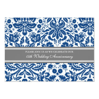 Blue Gray Damask 15th Anniversary Invitation