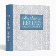 Blue & Gray Damask 1" Recipe Binder