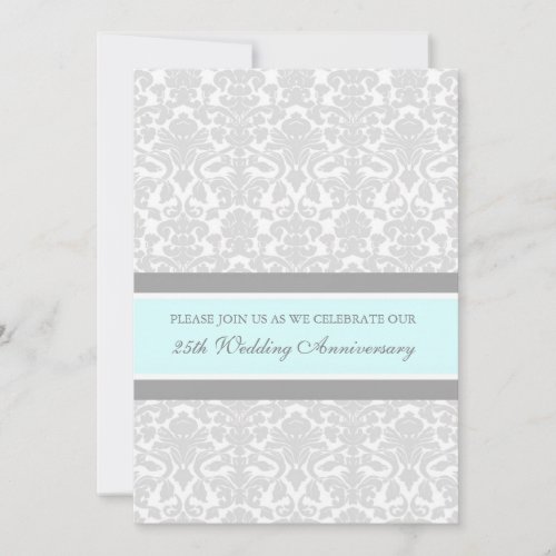 Blue Gray Damask 25th Anniversary Party Invitation