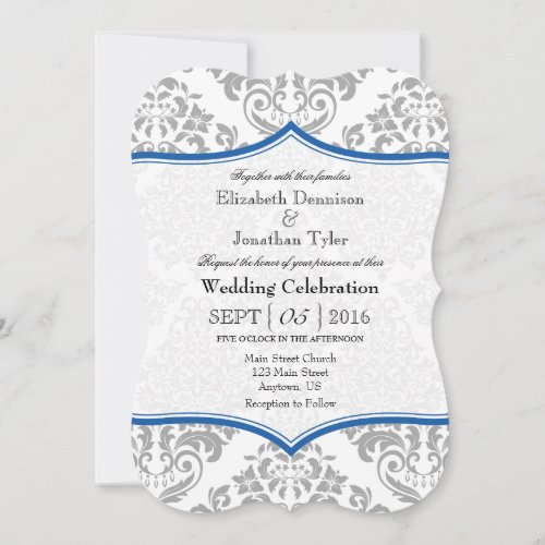 Blue Gray Damask Bracket Wedding Invite