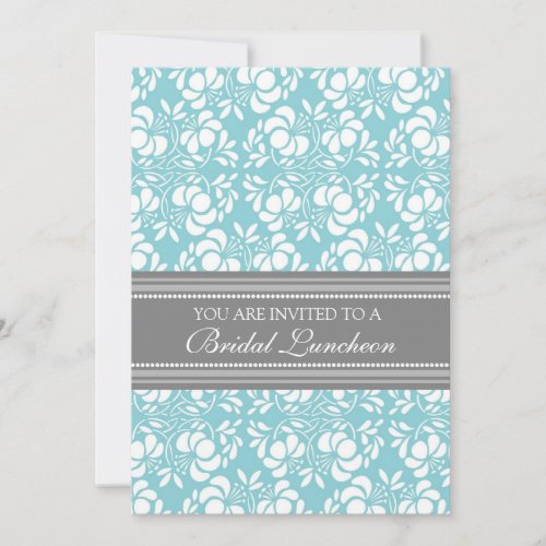 Blue Gray Damask Bridal Lunch Invitation Cards