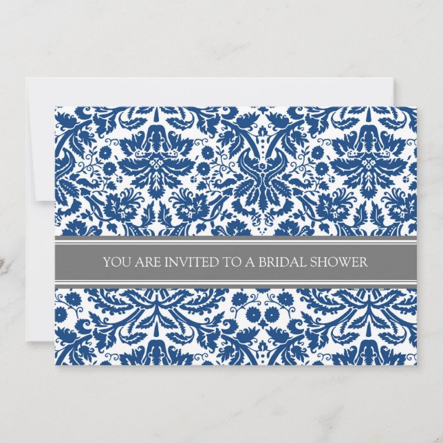 Blue Gray Damask Bridal Shower Invitation (Front)