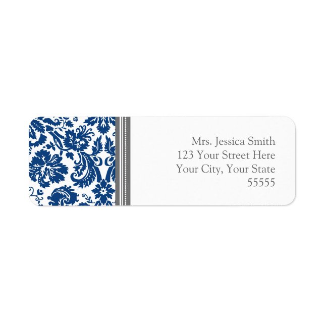Blue Gray Damask Custom Return Address Labels (Front)