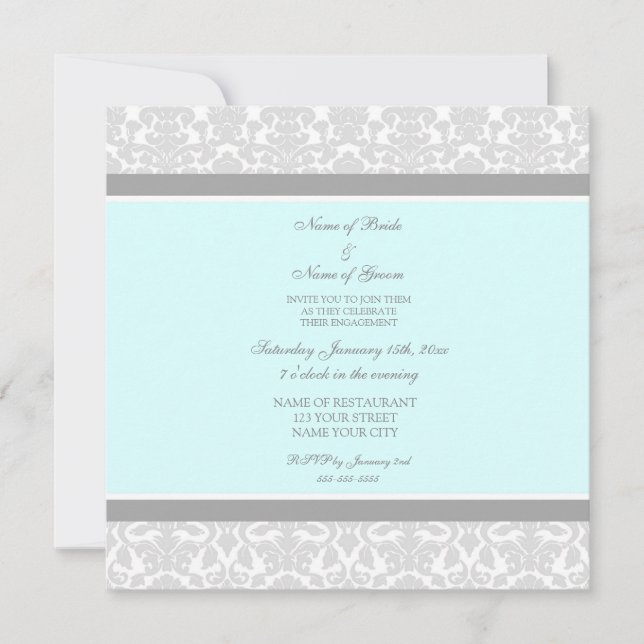 Blue Gray Damask Engagement Party Invitations (Front)
