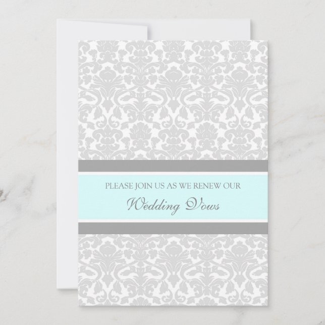Blue Gray Damask Wedding Vow Renewal Invitations (Front)