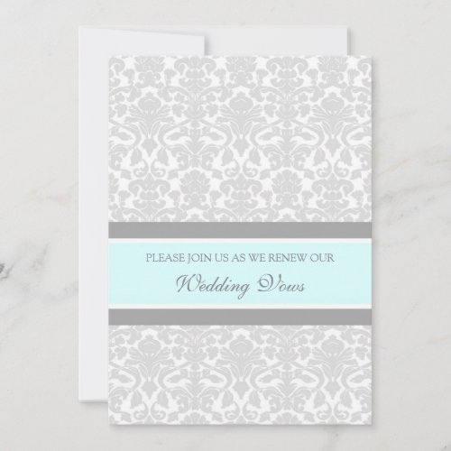 Blue Gray Damask Wedding Vow Renewal Invitations