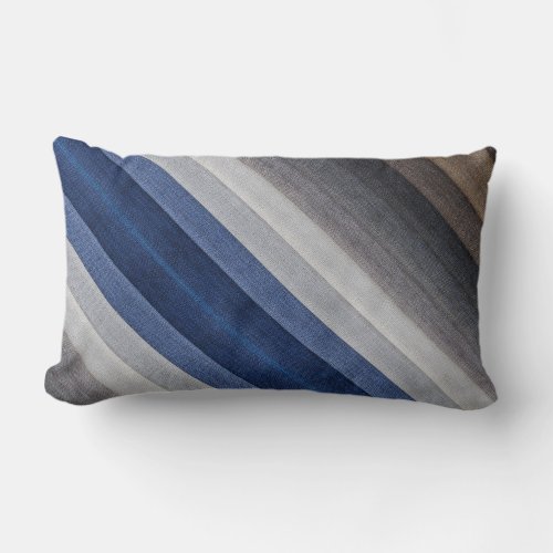 Blue Gray Diagonal Stripe Modern Lumbar Pillow