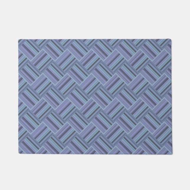 Blue-gray diagonal stripes weave pattern doormat (Front)