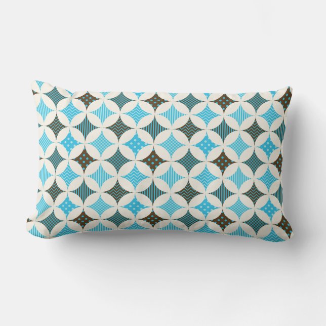 Blue Gray Diamond Circle Pattern Design Lumbar Pillow (Front)