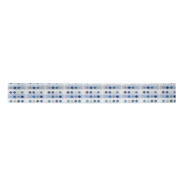 Blue Gray Diamond Pattern Satin Ribbon (Front)