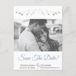 Blue & Gray Elegant Photo Wedding Save the Date Holiday Postcard