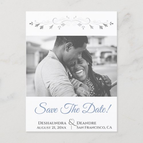 Blue  Gray Elegant Photo Wedding Save the Date Holiday Postcard