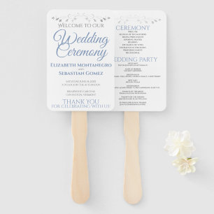 Blue & Gray Elegant Wedding Fans with Program