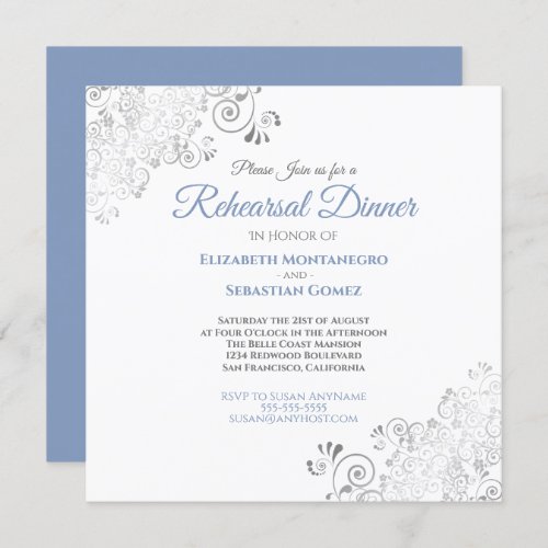 Blue Gray Elegant Wedding Rehearsal Dinner Invitation