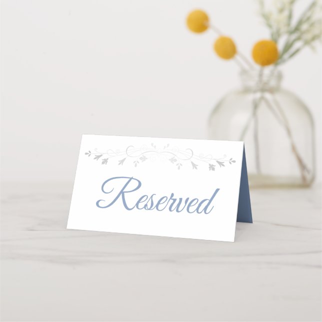 Blue & Gray Elegant Wedding Reserved Place Card (Front)