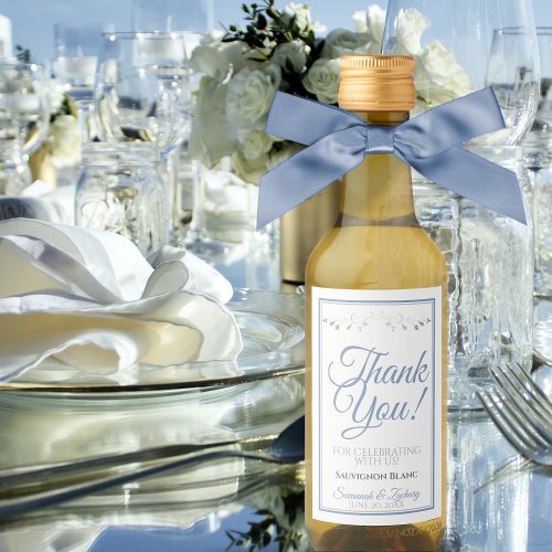 Blue  Gray Elegant Wedding Thank You Mini Wine Label