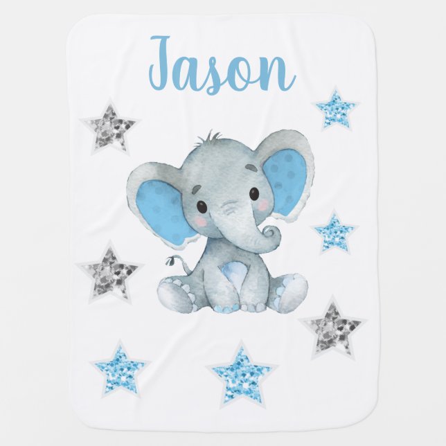 Blue Gray Elephant Baby Blankets, moon Blanket (Front)