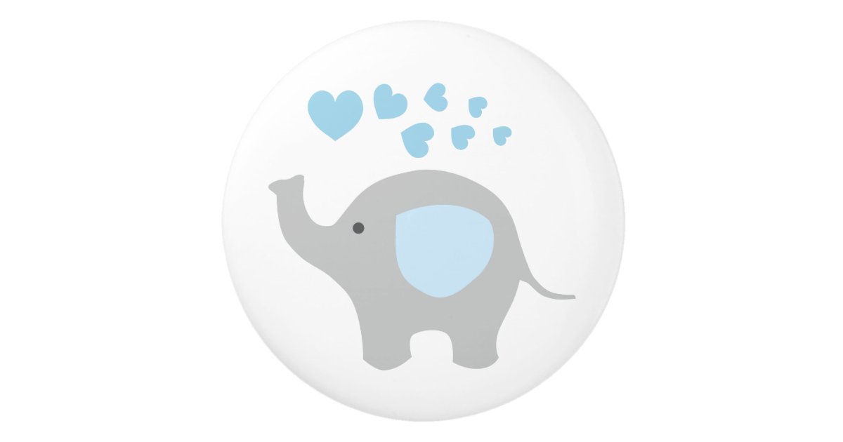 Blue Gray Elephant Baby Boy Nursery Dresser Ceramic Knob