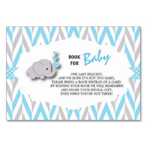 Blue  Gray Elephant Baby Shower  Bring a Book Table Number