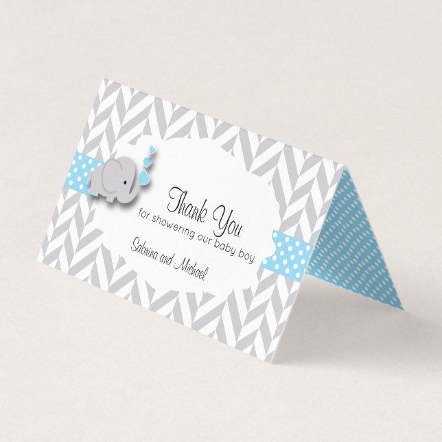 Blue & Gray Elephant Baby Shower | Candy Toppers Business Card (Front)