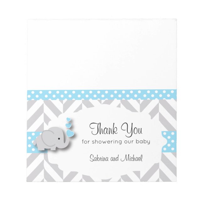 Blue & Gray Elephant Baby Shower  | Candy Toppers Notepad (Front)